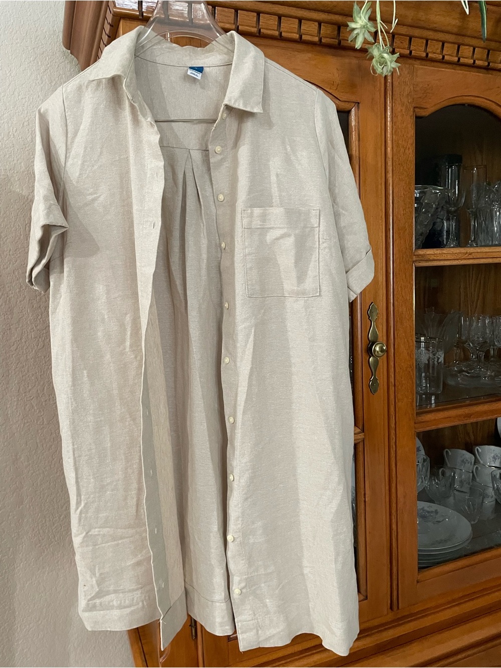 Old Navy Beige Short Sleeve Button-Down Linen Shirt Dress NWOT Size M